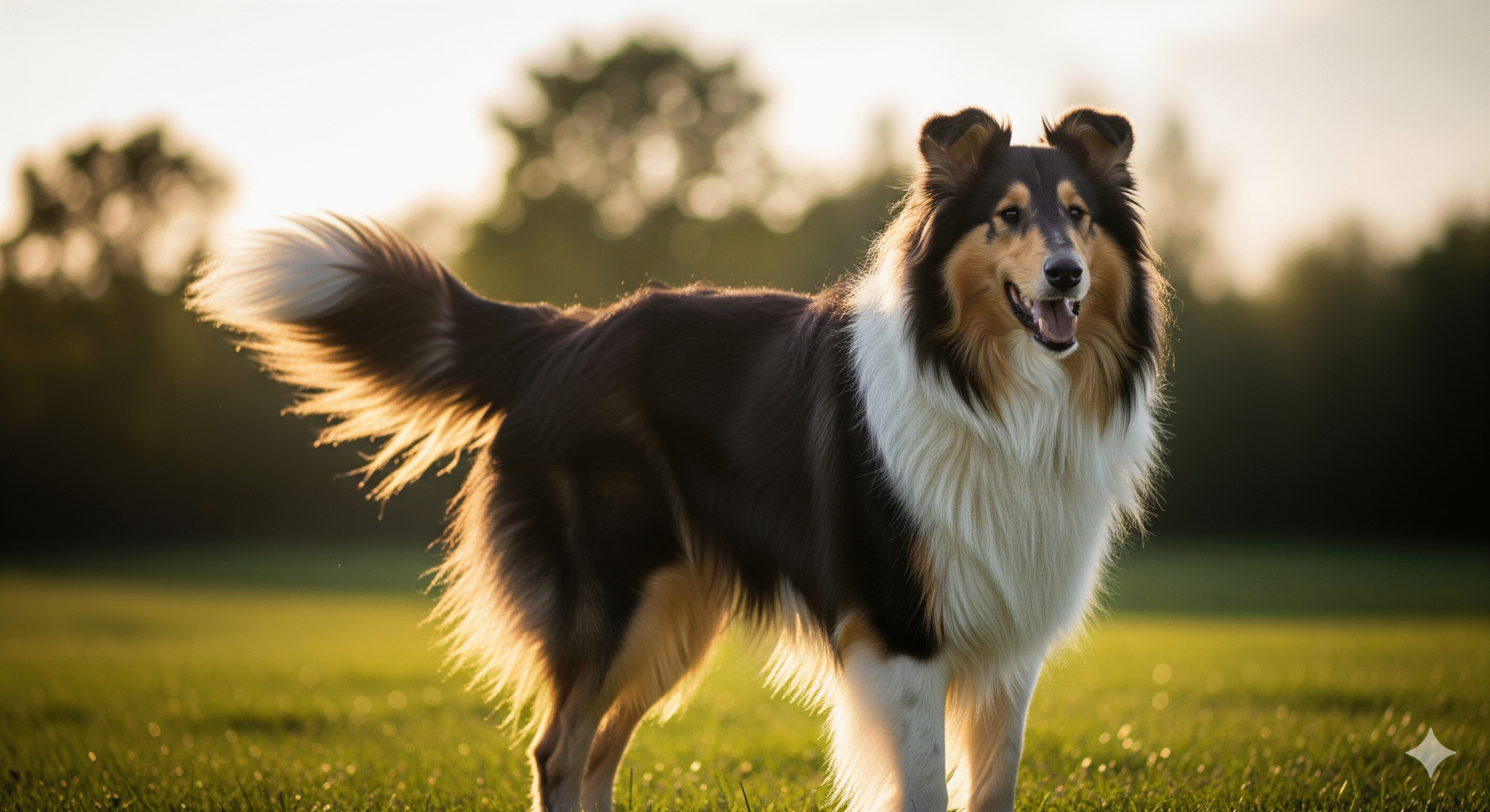 Obraz pokazujący owczarka szkockiego merdającego ogonem